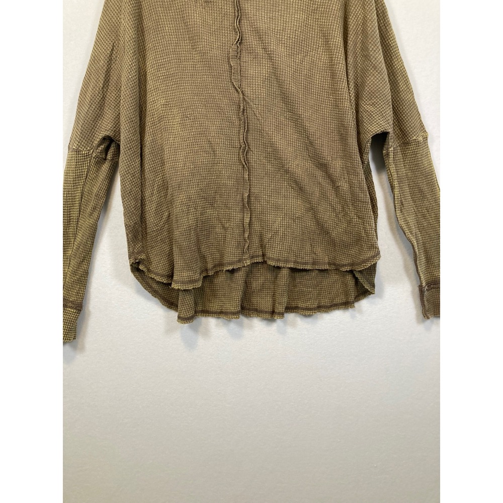 Zenana Womens Plus Size 1X/2X Waffle Knit Thermal Top Olive Green Oversized - Picture 5 of 8